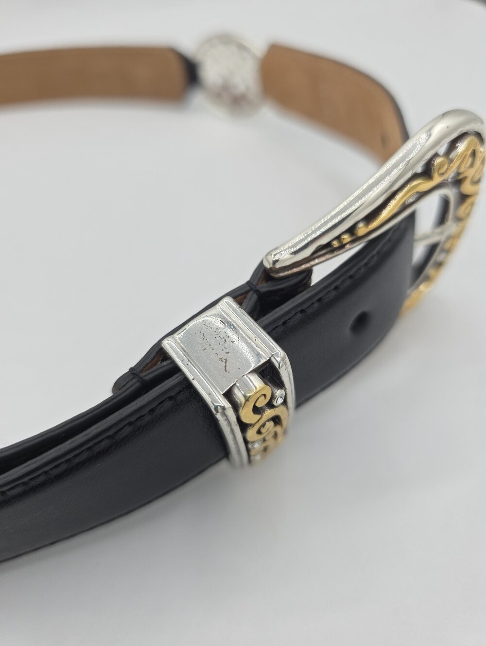 Brighton B60293 Black Leather Belt Retired Two Tone Scroll Buckle Size 38 - Picture 11 of 11